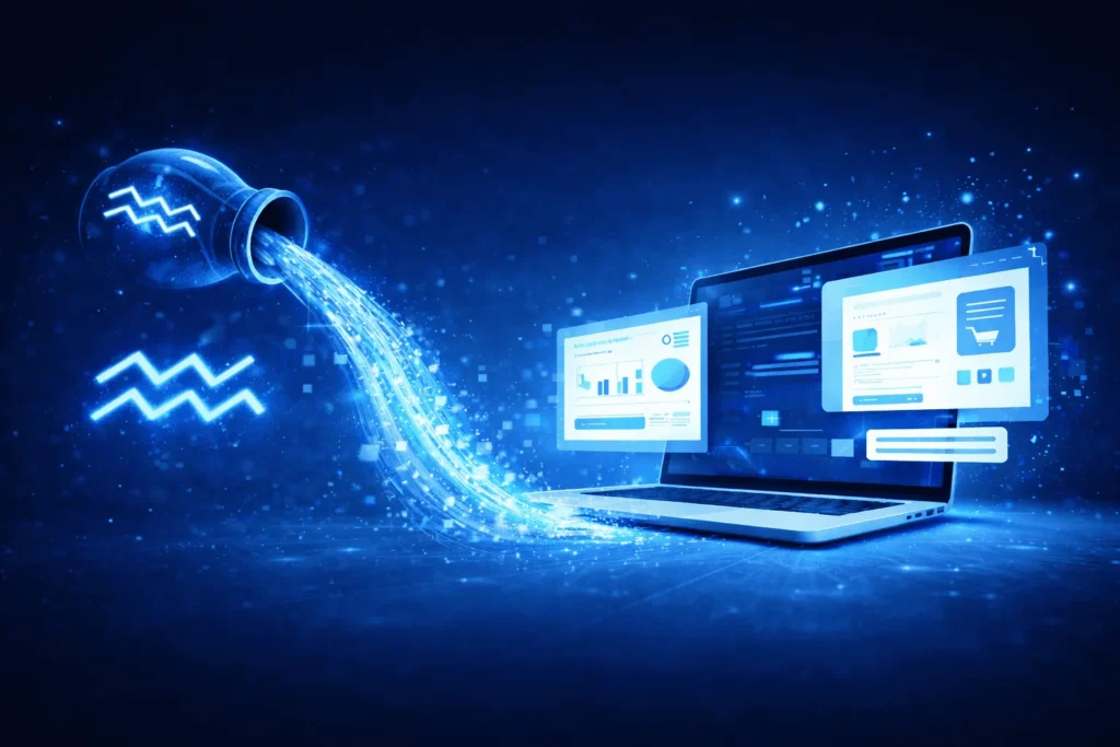 Ordinateur portable affichant des interfaces web modernes pour la création de site internet et stratégie digitale par Verseau Digital